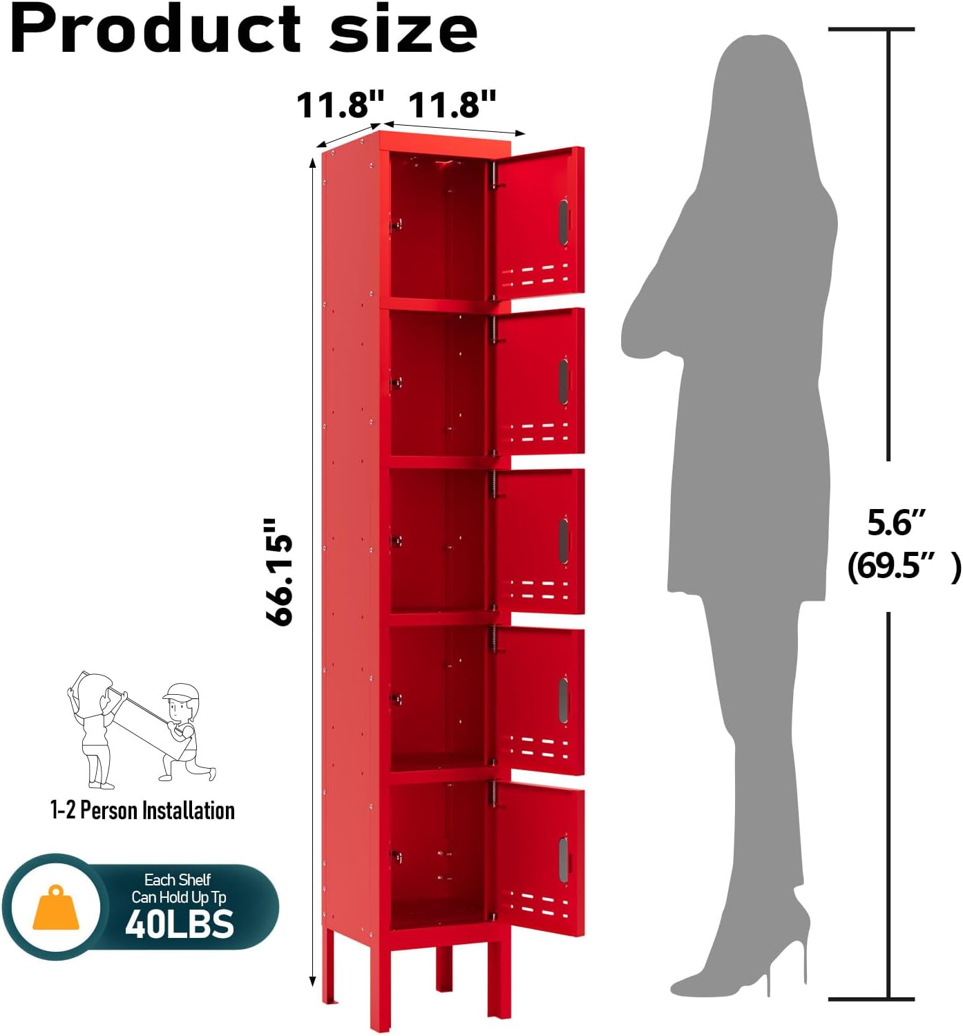 KaerWorld Metal Cabinet for Home & Office - Lockable Steel Locker with Door, 54" Height, for Gym, School, Garage, and Office Use