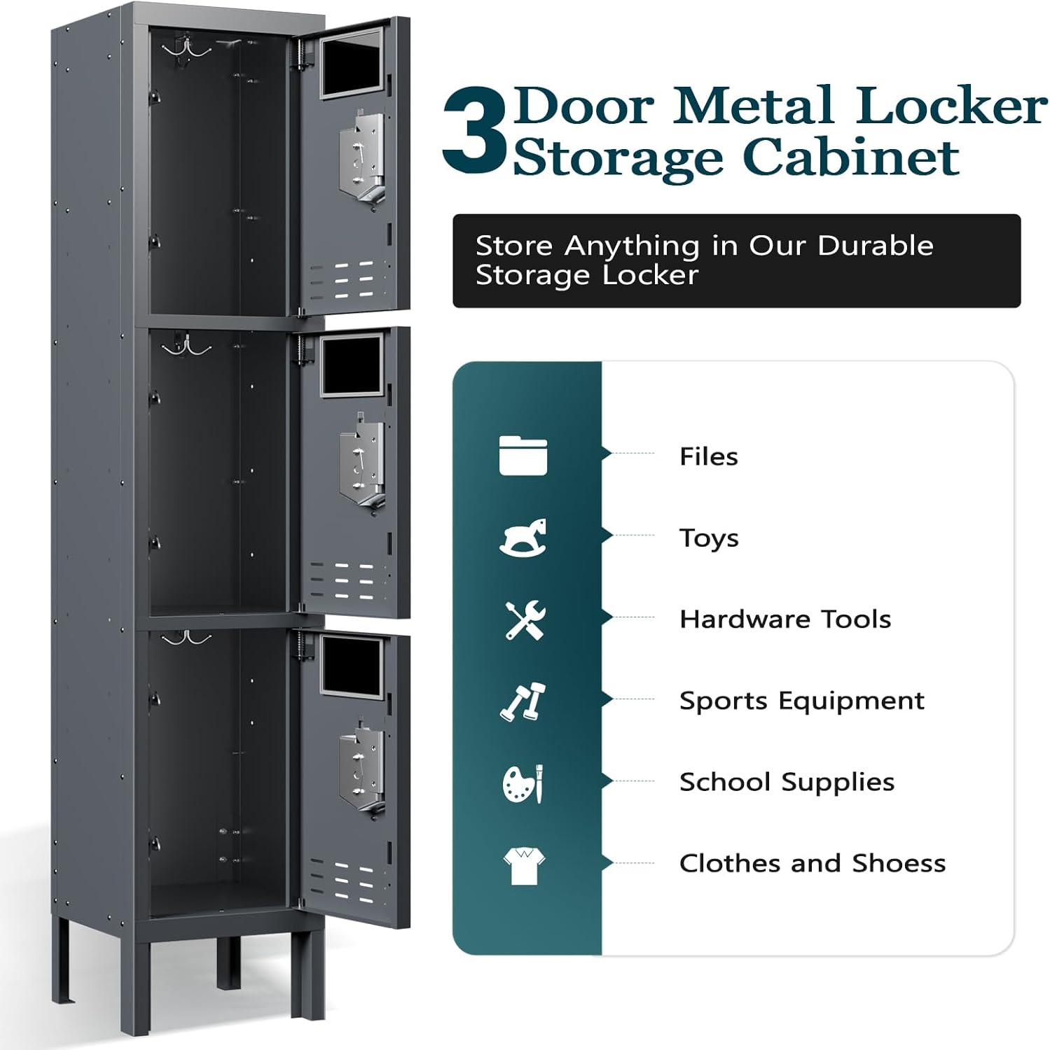 KaerWorld Metal Cabinet for Home & Office - Lockable Steel Locker with Door, 54" Height, for Gym, School, Garage, and Office Use