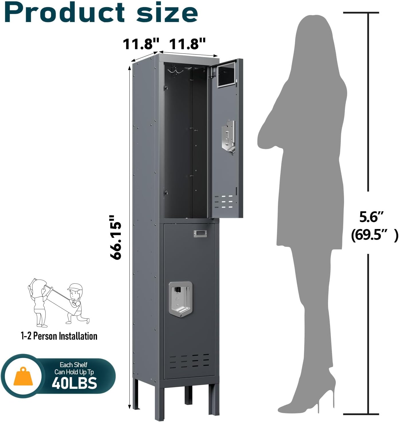 KaerWorld Metal Cabinet for Home & Office - Lockable Steel Locker with Door, 54" Height, for Gym, School, Garage, and Office Use