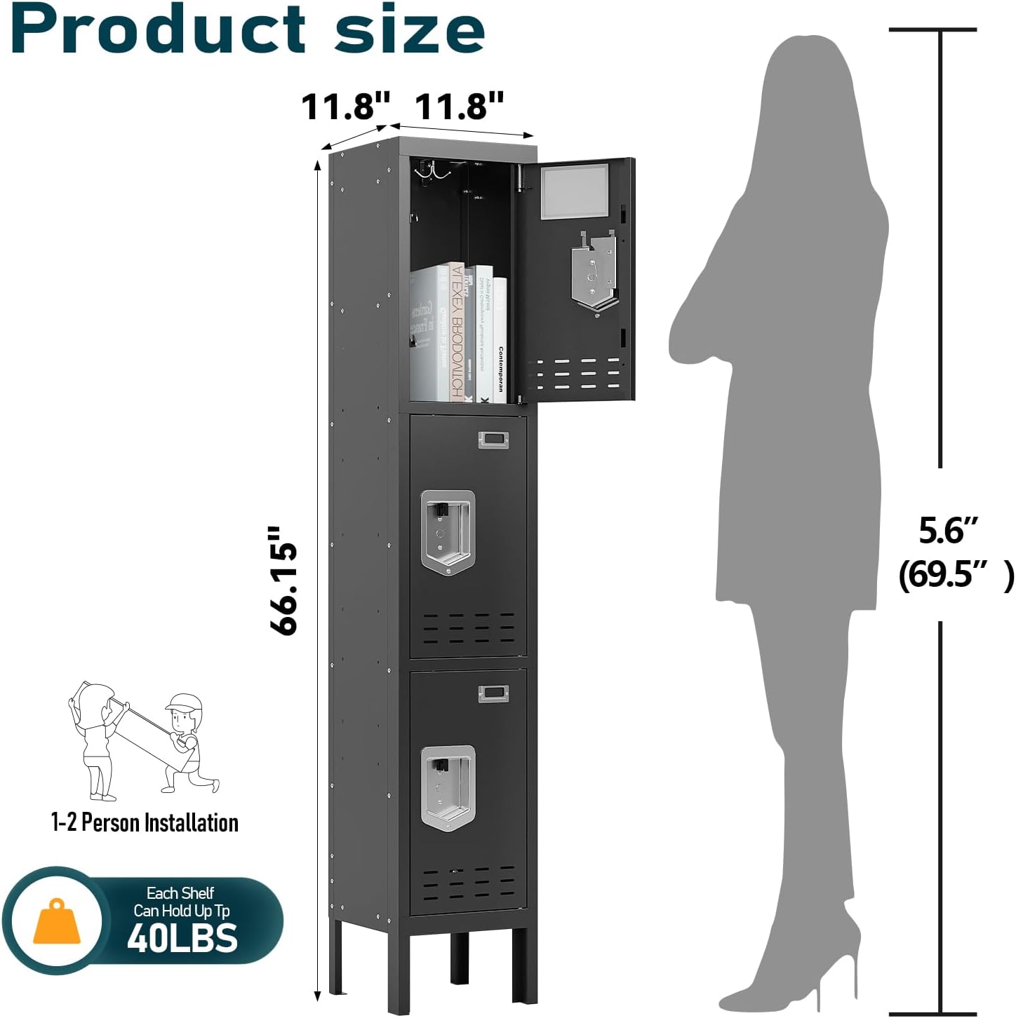 KaerWorld Metal Cabinet for Home & Office - Lockable Steel Locker with Door, 54" Height, for Gym, School, Garage, and Office Use