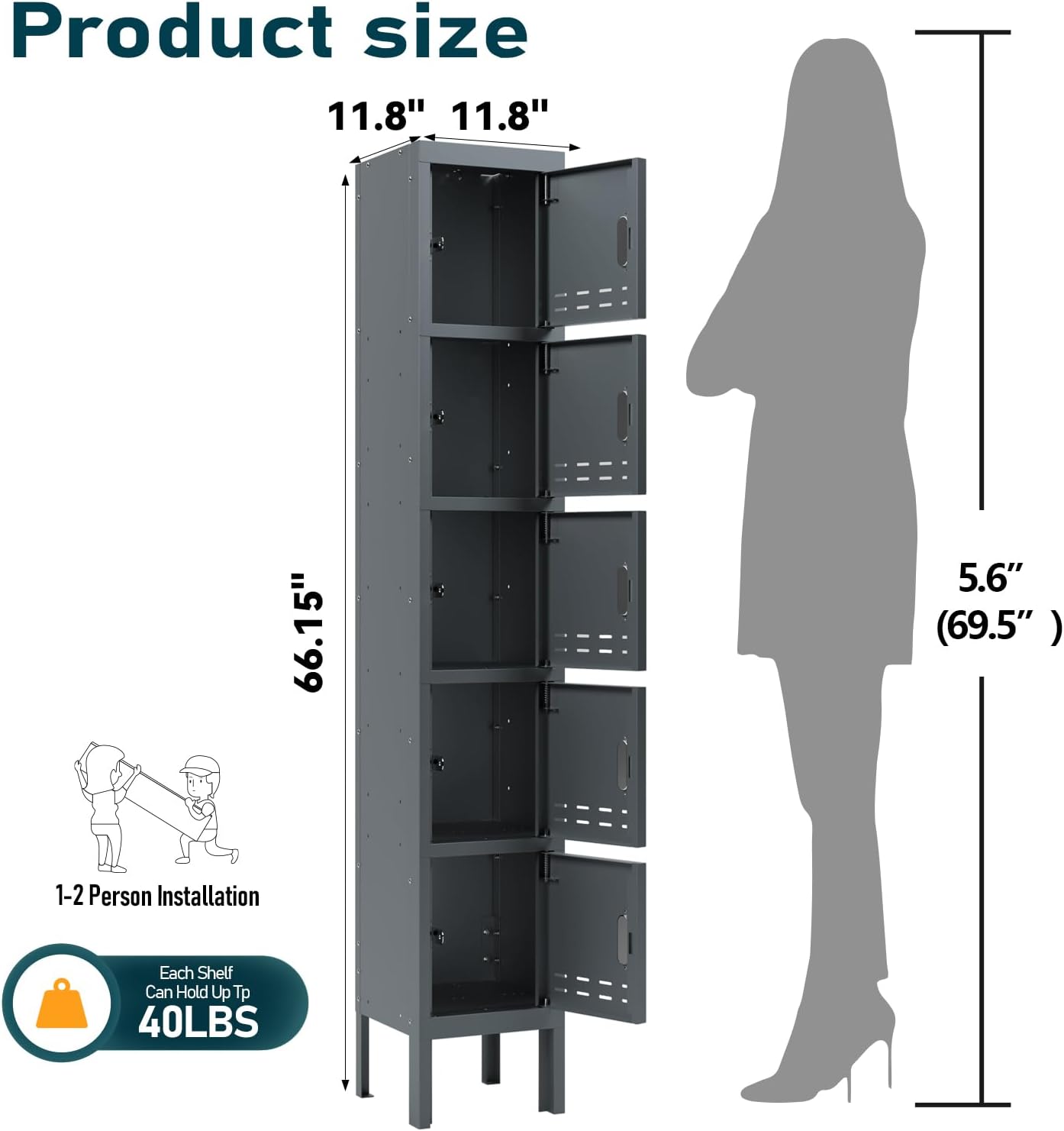 KaerWorld Metal Cabinet for Home & Office - Lockable Steel Locker with Door, 54" Height, for Gym, School, Garage, and Office Use