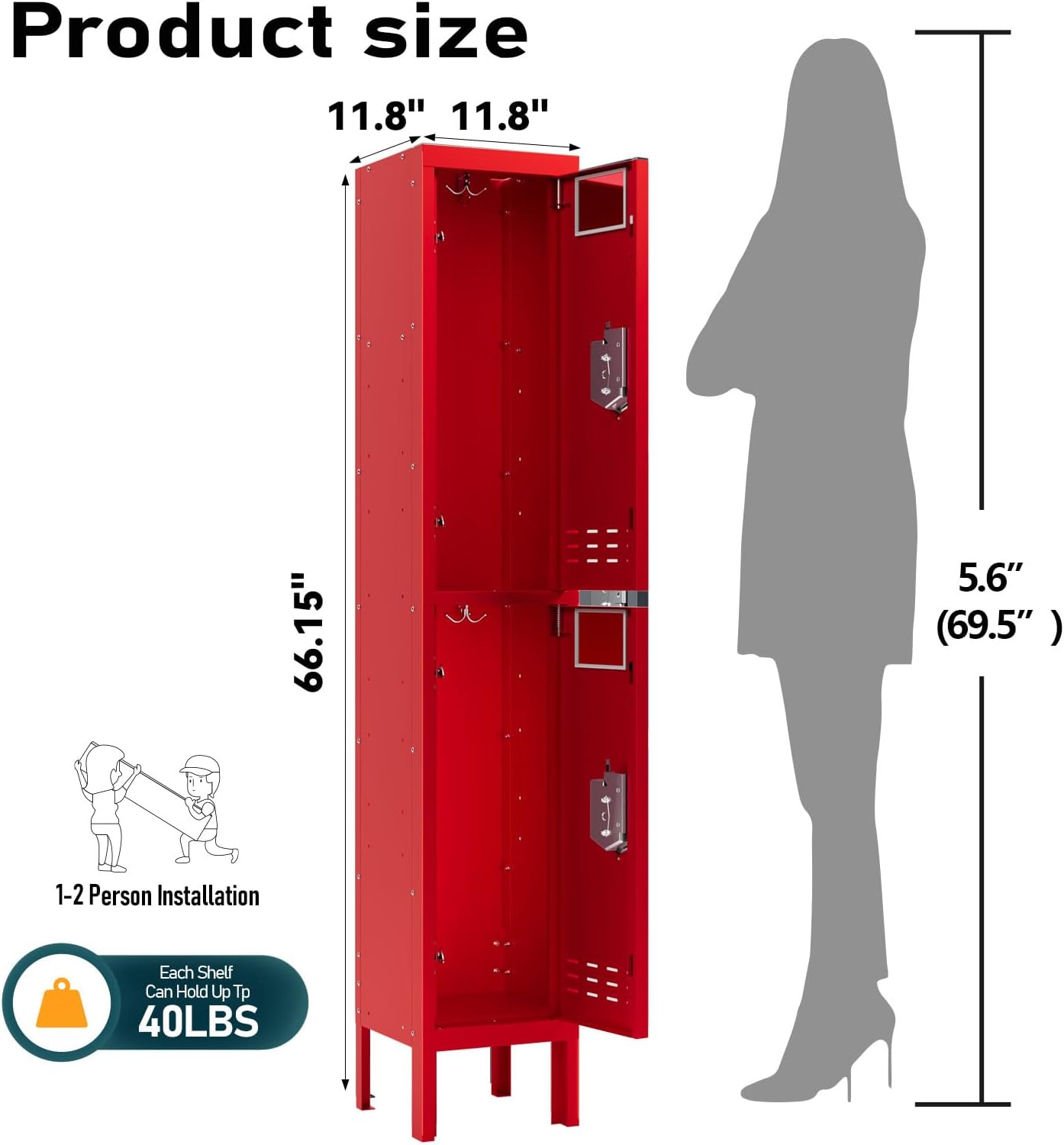 KaerWorld Metal Cabinet for Home & Office - Lockable Steel Locker with Door, 54" Height, for Gym, School, Garage, and Office Use