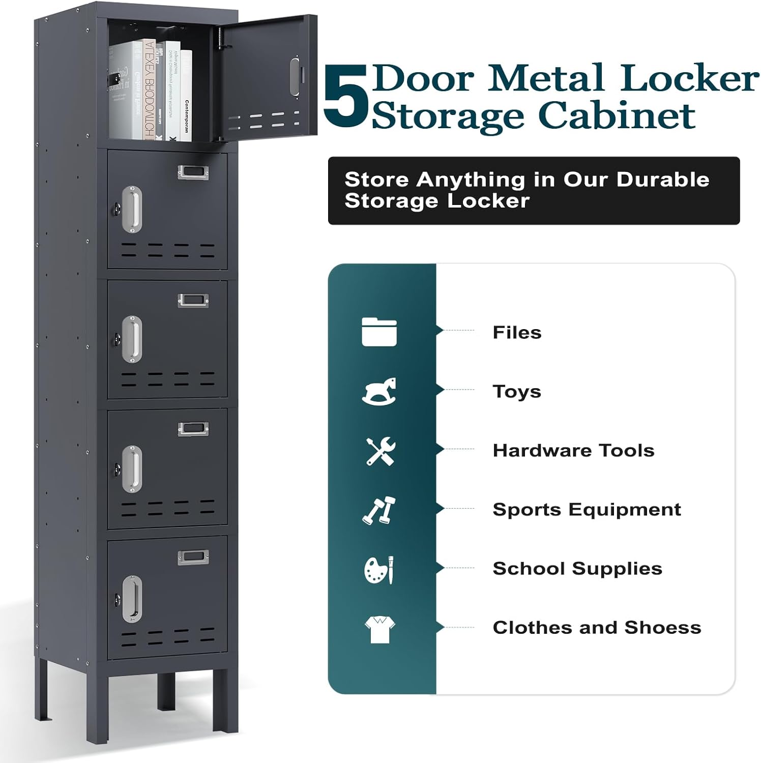 KaerWorld Metal Cabinet for Home & Office - Lockable Steel Locker with Door, 54" Height, for Gym, School, Garage, and Office Use