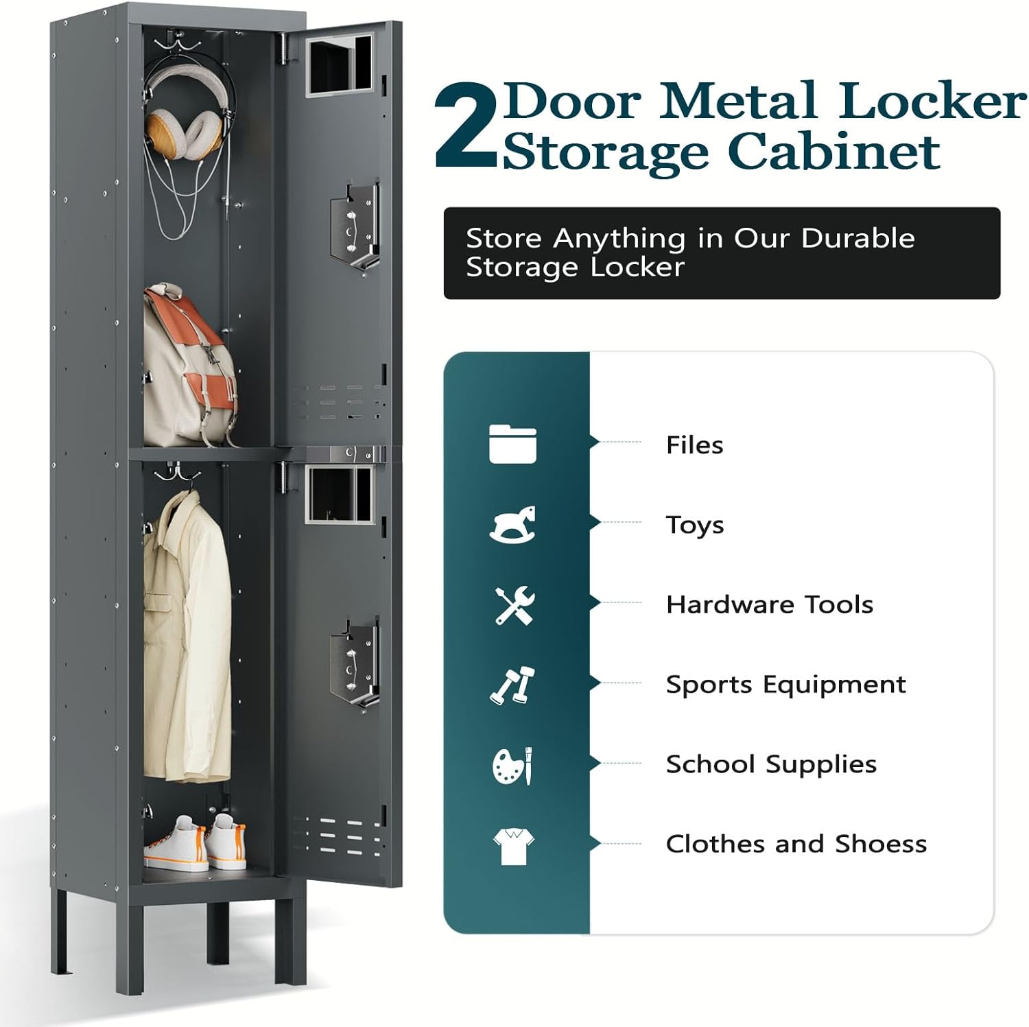 KaerWorld Metal Cabinet for Home & Office - Lockable Steel Locker with Door, 54" Height, for Gym, School, Garage, and Office Use