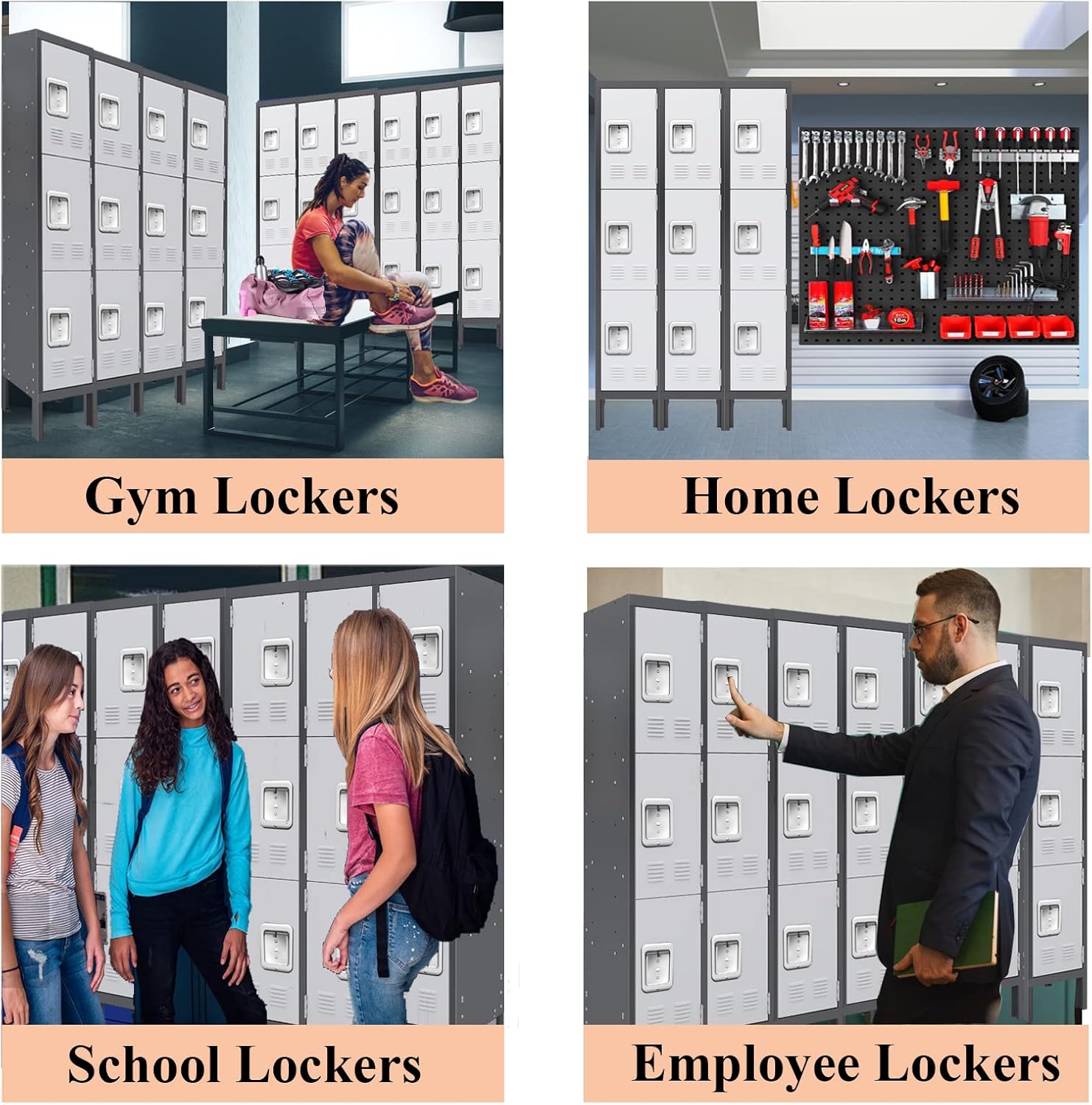 KaerWorld Metal Lockers for Employees - Storage Cabinet for Home, Gym, Office, School & Garage with Mirror, Screwdriver & Gloves 1680