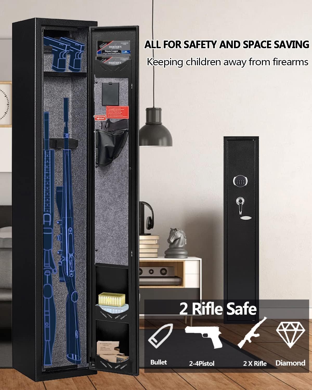 KAER 2-Gun Safes for Home Rifle and Pistols Electronic Gun Security Cabinet Quick Access Gun Rifle Gun Security Cabinet Safes Gun Cabinet for Shotguns with Built-in Removable Storage Shelf-1.73