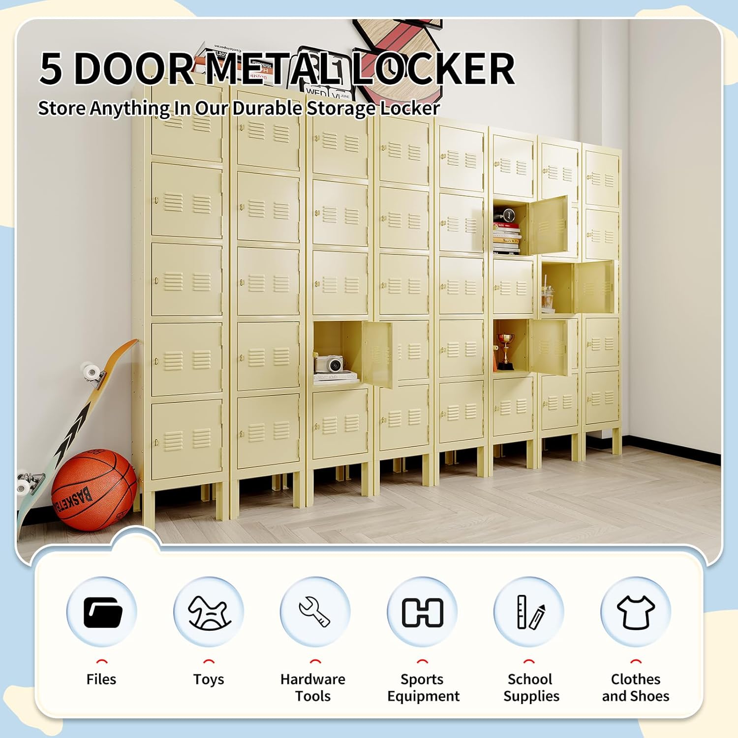 KaerWorld Metal Locker Storage Cabinet - 3-Door Storage Locker for Home, Office, Gym, and School Use 1680