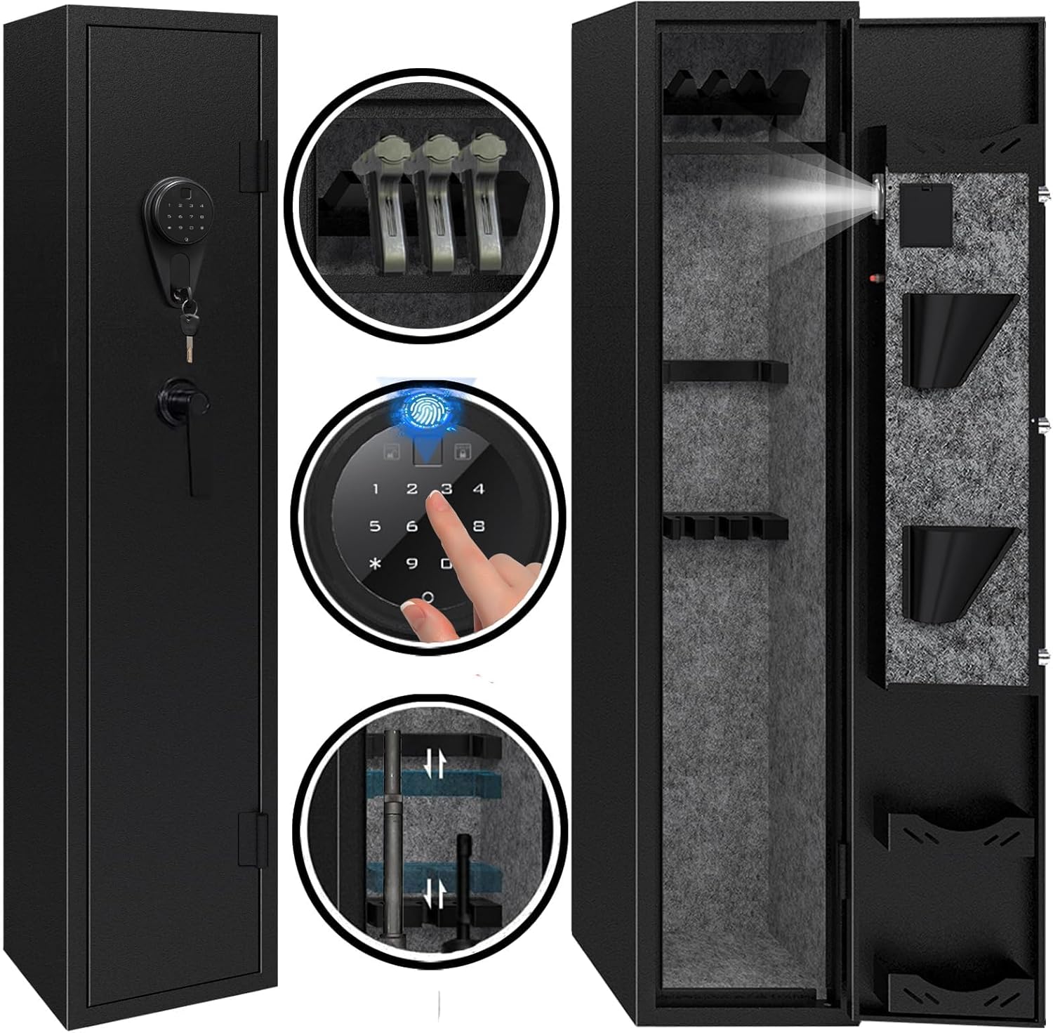 KaerWorld 4-5 Gun Safes,Gun Safe for Rifles and Pistols,Shotgun Rifle Safe,Gun Safes for Rifle and Shotguns,Long Gun Cabinets With Fingerprint/Digital Keypad/Removable Shelf for Rifles Safes