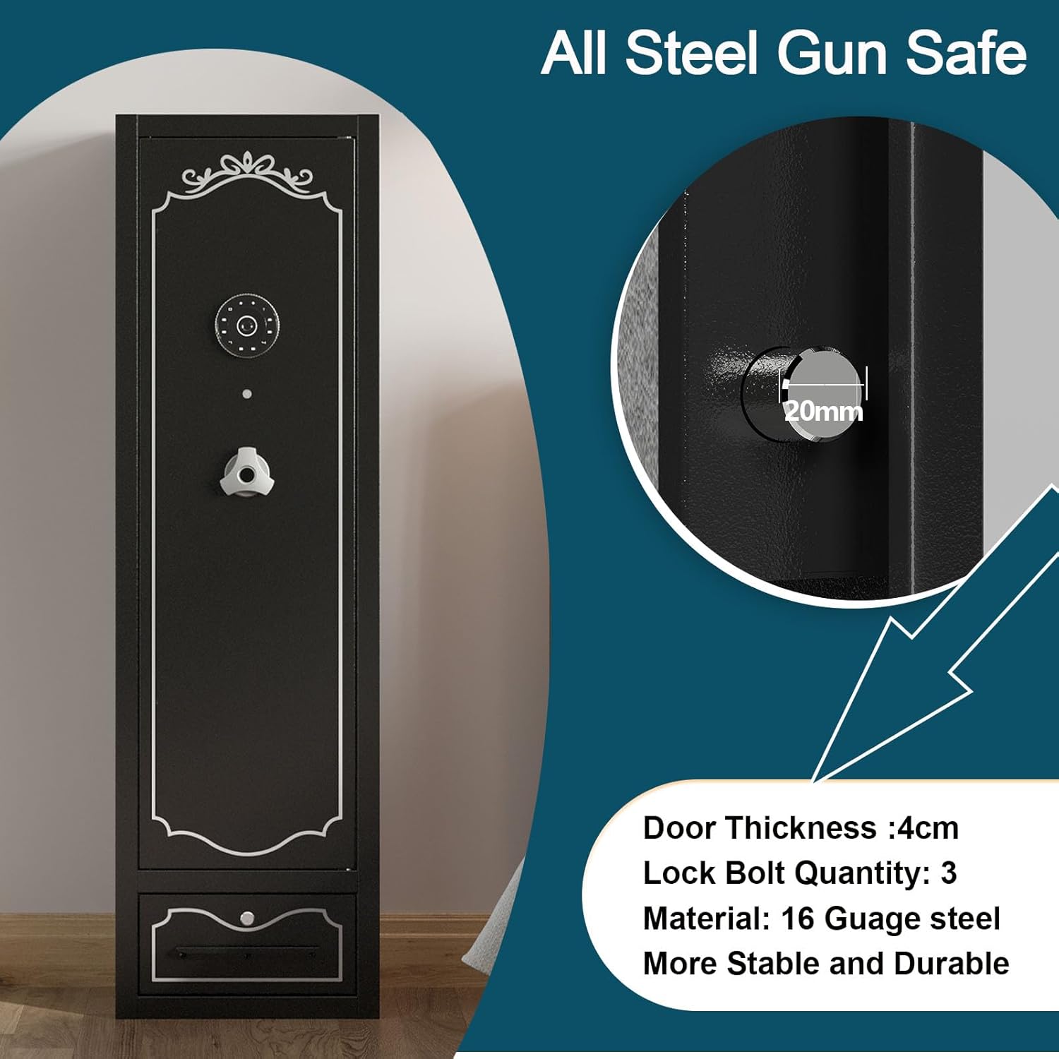 KaerWorld 4~8 Gun Safe,Gun Safes & Cabinets,Gun Safes for Home Rifle and Pistols,Rifle Gun Safe With Drawer,Gun Cabinet for Rifles,Shotguns With Scopesand Shotguns,Gun Safe With Removable Shelf and Gun Rack (3~8 Gun Safe - Digital)