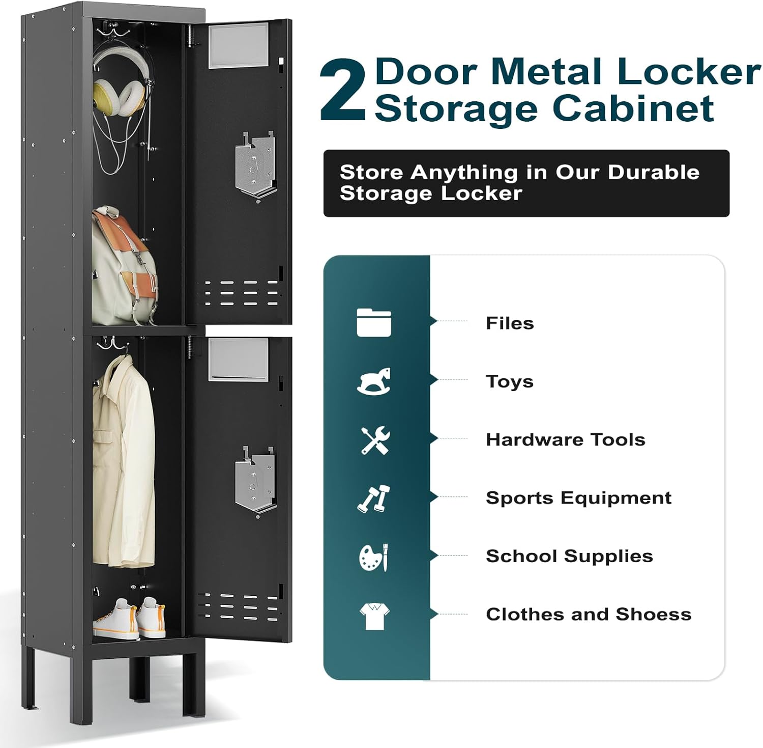 KaerWorld Metal Cabinet for Home & Office - Lockable Steel Locker with Door, 54" Height, for Gym, School, Garage, and Office Use