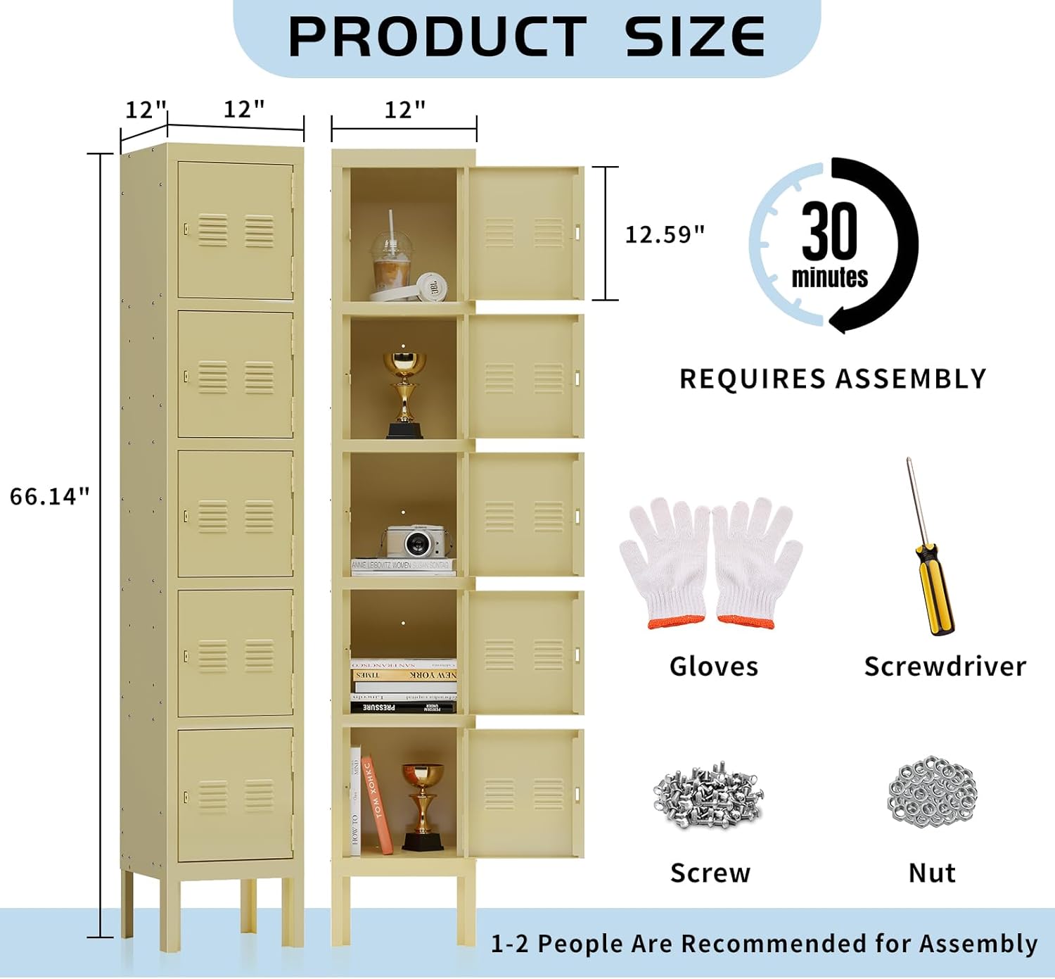 KaerWorld Metal Locker Storage Cabinet - 3-Door Storage Locker for Home, Office, Gym, and School Use 1680