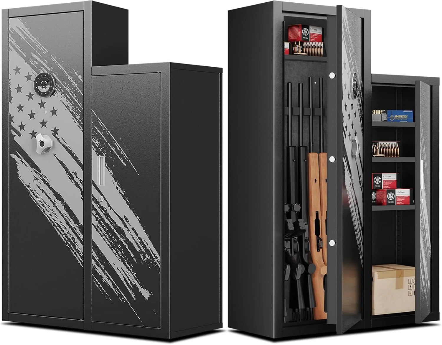 KaerWorld 7-8 Gun Safe for Rifles and Pistols – Quick Access Metal Storage Cabinet with Pistol Pouches, Secure Gun Cabinet for Enhanced Firearm Safety