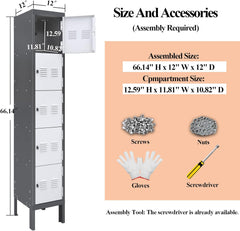 KaerWorld Metal Lockers for Employees - Storage Cabinet for Home, Gym, Office, School & Garage with Mirror, Screwdriver & Gloves 1680