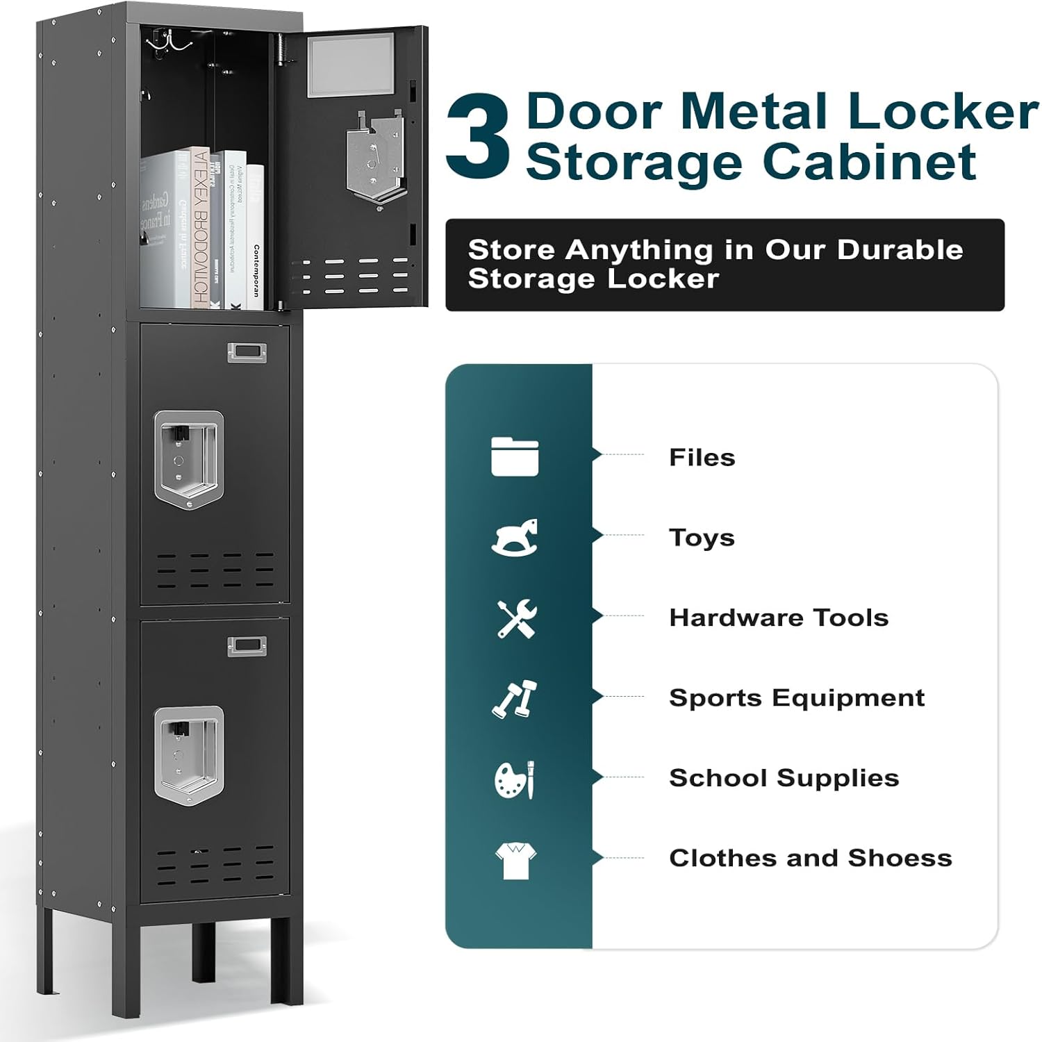 KaerWorld Metal Cabinet for Home & Office - Lockable Steel Locker with Door, 54" Height, for Gym, School, Garage, and Office Use