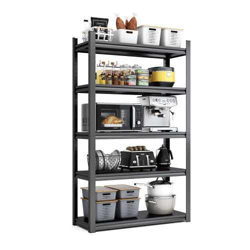 78"H 5 Tier Metal Shelves for Storage Garage Shelving 2000LBS Heavy Duty Storage Shelves Adjustable Garage Shelf Industrial Shelving Unit Storage Utility Rack,47.2"W*18"D*78"H,Black