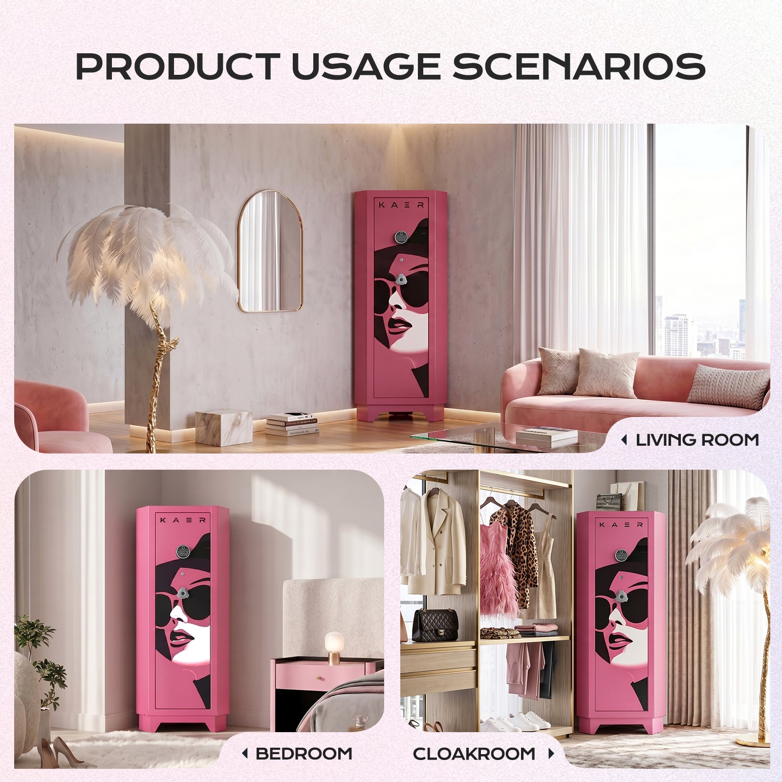 KAER Pink Corner Gun Safe for 6–8 Rifles & 4 Handguns