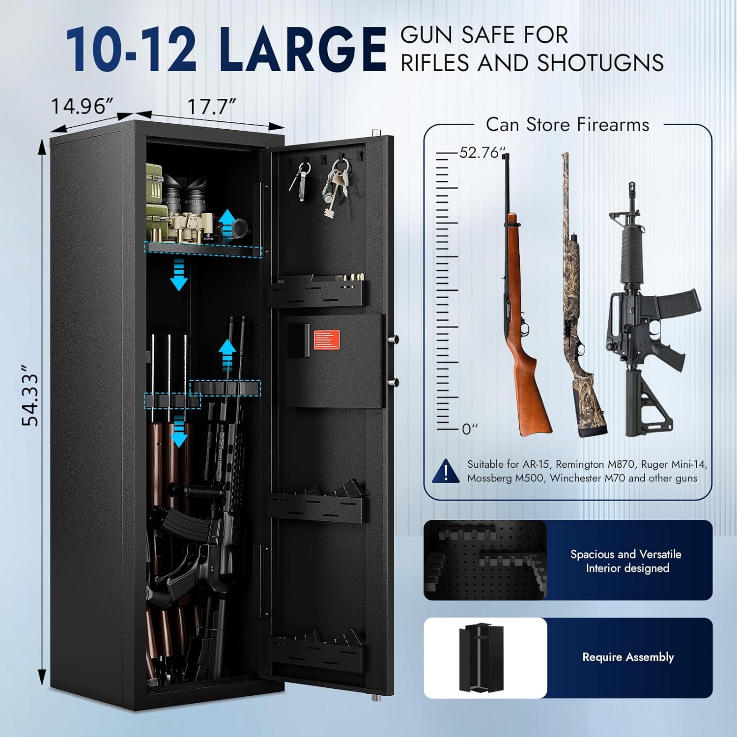 10-12 Gun Safe for Rifles and Pistols Biometric Gun Cabinet for Rifles and Shotguns Fingerprint Rifle Safes for Home Clearance Gun Safe Long Gun Locker with Removable Shelf Gun Rack Unassembled