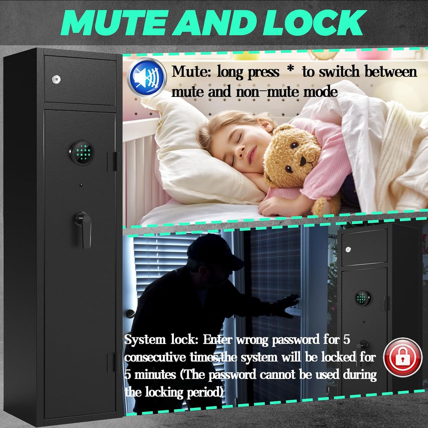 KaerWorld Large Gun Safe for Rifles and Shotguns, Quick Access to 3-5 Gun Rifle Safes(With/Without Scope),Guns Cabinet With Double Door Key/Fingerprint Password, Silent Alarm Mode