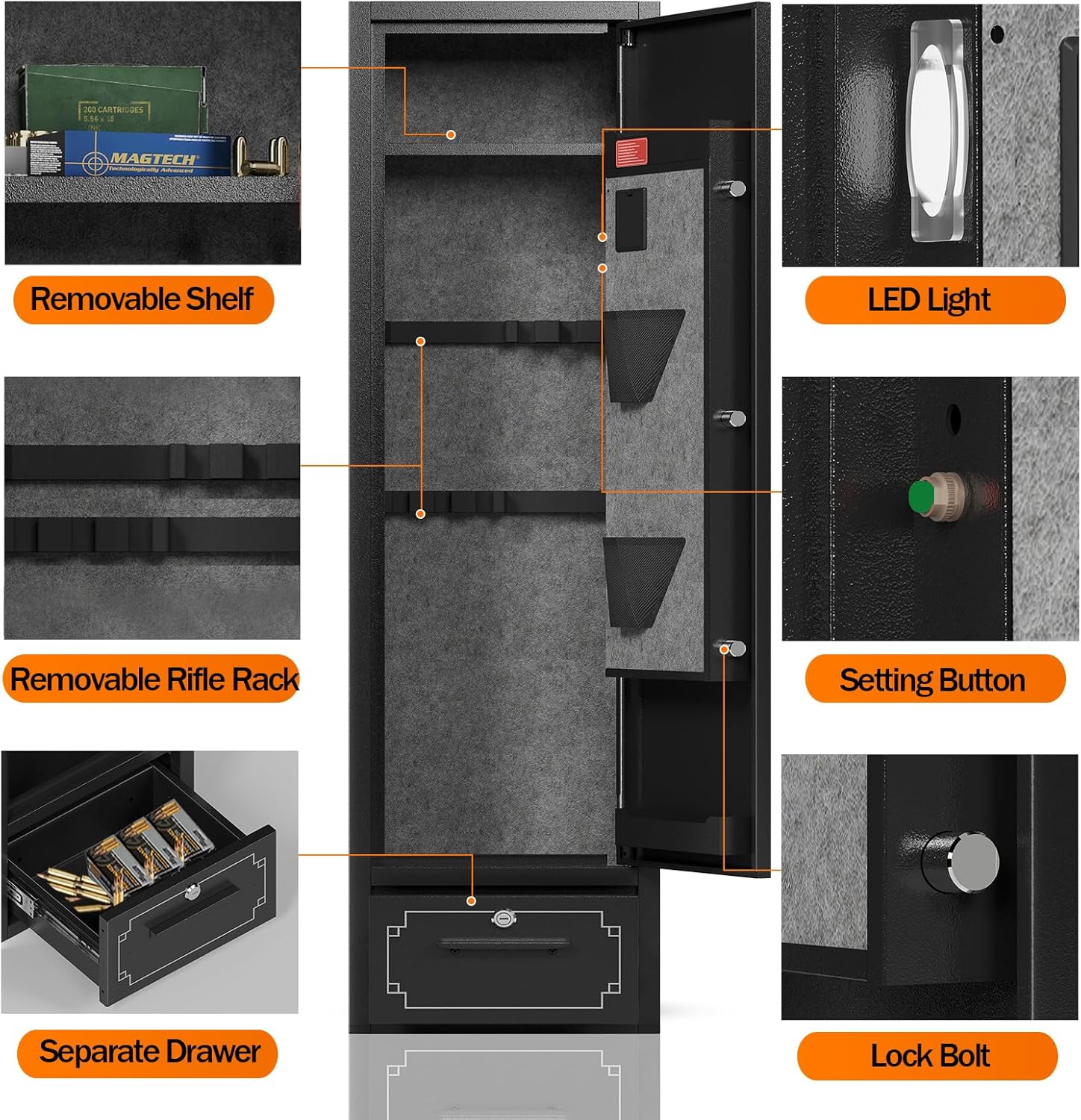 KaerWorld 4~8 Gun Safe,Gun Safes & Cabinets,Gun Safes for Home Rifle and Pistols,Rifle Gun Safe With Drawer,Gun Cabinet for Rifles,Shotguns With Scopesand Shotguns,Gun Safe With Removable Shelf and Gun Rack (3~8 Gun Safe - Digital)