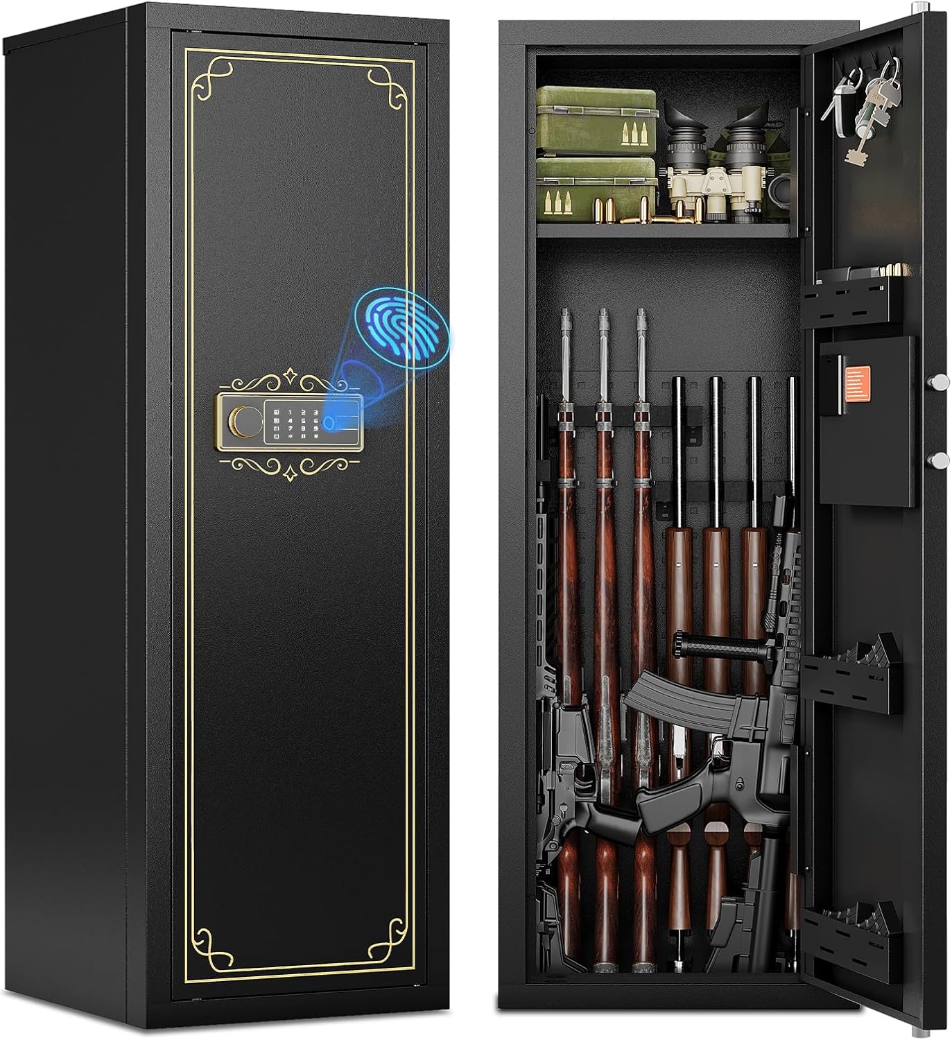 10-12 Gun Safe for Rifles and Pistols Biometric Gun Cabinet for Rifles and Shotguns Fingerprint Rifle Safes for Home Clearance Gun Safe Long Gun Locker with Removable Shelf Gun Rack Unassembled