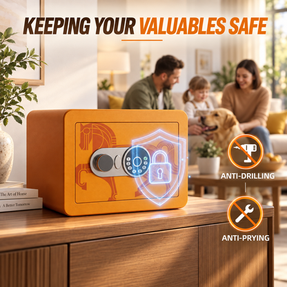 KAER Compact Digital Safe Box with Removable Shelf (Orange)