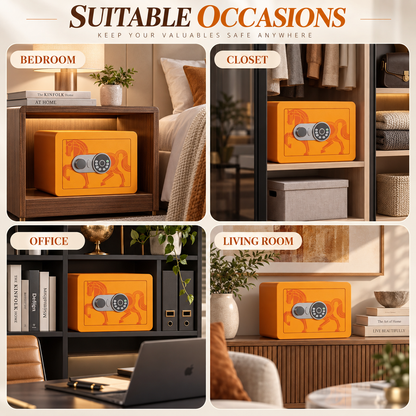 KAER Compact Digital Safe Box with Removable Shelf (Orange)