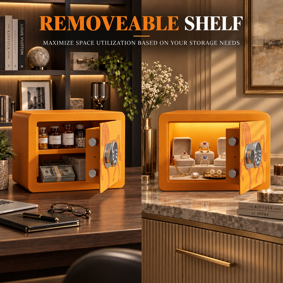 KAER Compact Digital Safe Box with Removable Shelf (Orange)