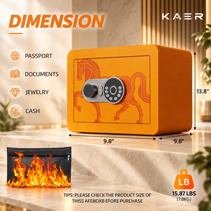 KAER Compact Digital Safe Box with Removable Shelf (Orange)