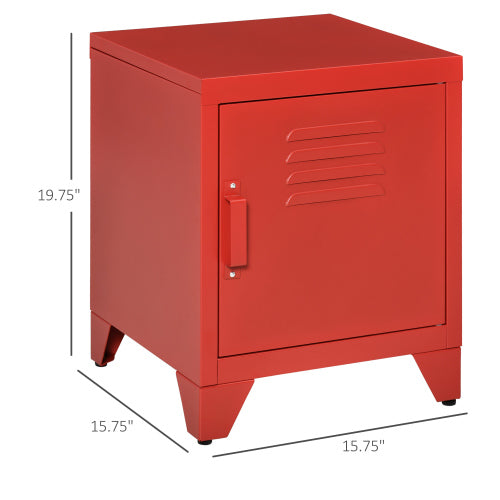 HOMCOM Industrial End Table, Living Room Side Table with Locker-Style Door and Adjustable Shelf, Red