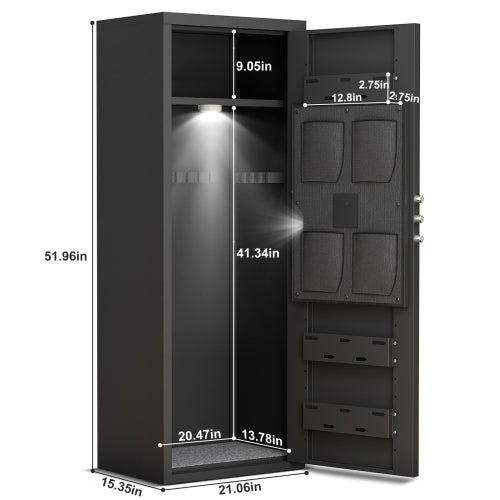 Heavy duty all steel unassembled gun cabinet - biometric lock, dual alarm function, 7-8 gun capacity, silent operation, emergency battery box, adjustable stock