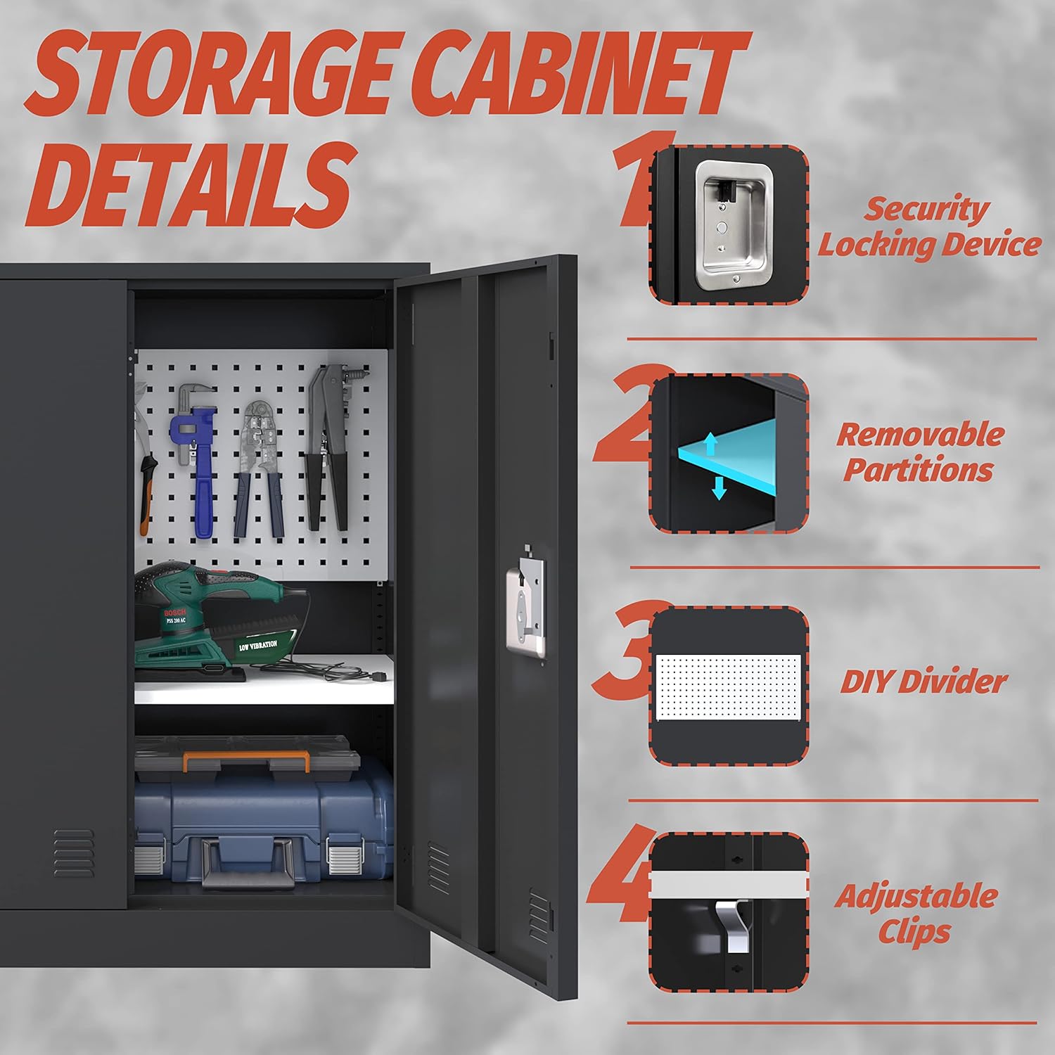 KaerWorld Metal Storage Cabinet,Lockable Storage Cabinets,Steel Storage Locker,Metal Garage Storage Cabinet,Tool Cabinet with Two Doors/Adjustable Shelf Height/DIY Shelfs for Office, Garage, Home (L)