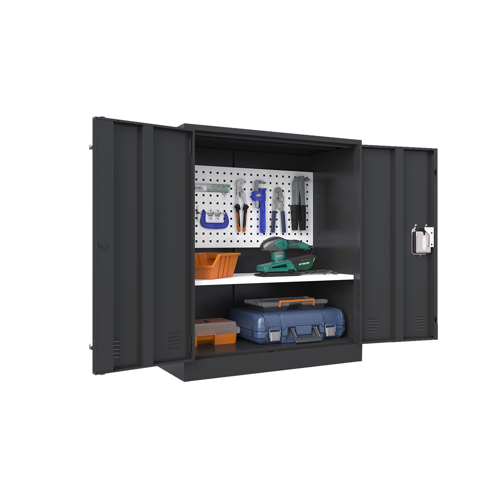 KaerWorld Metal Storage Cabinet,Lockable Storage Cabinets,Steel Storage Locker,Metal Garage Storage Cabinet,Tool Cabinet with Two Doors/Adjustable Shelf Height/DIY Shelfs for Office, Garage, Home (L)