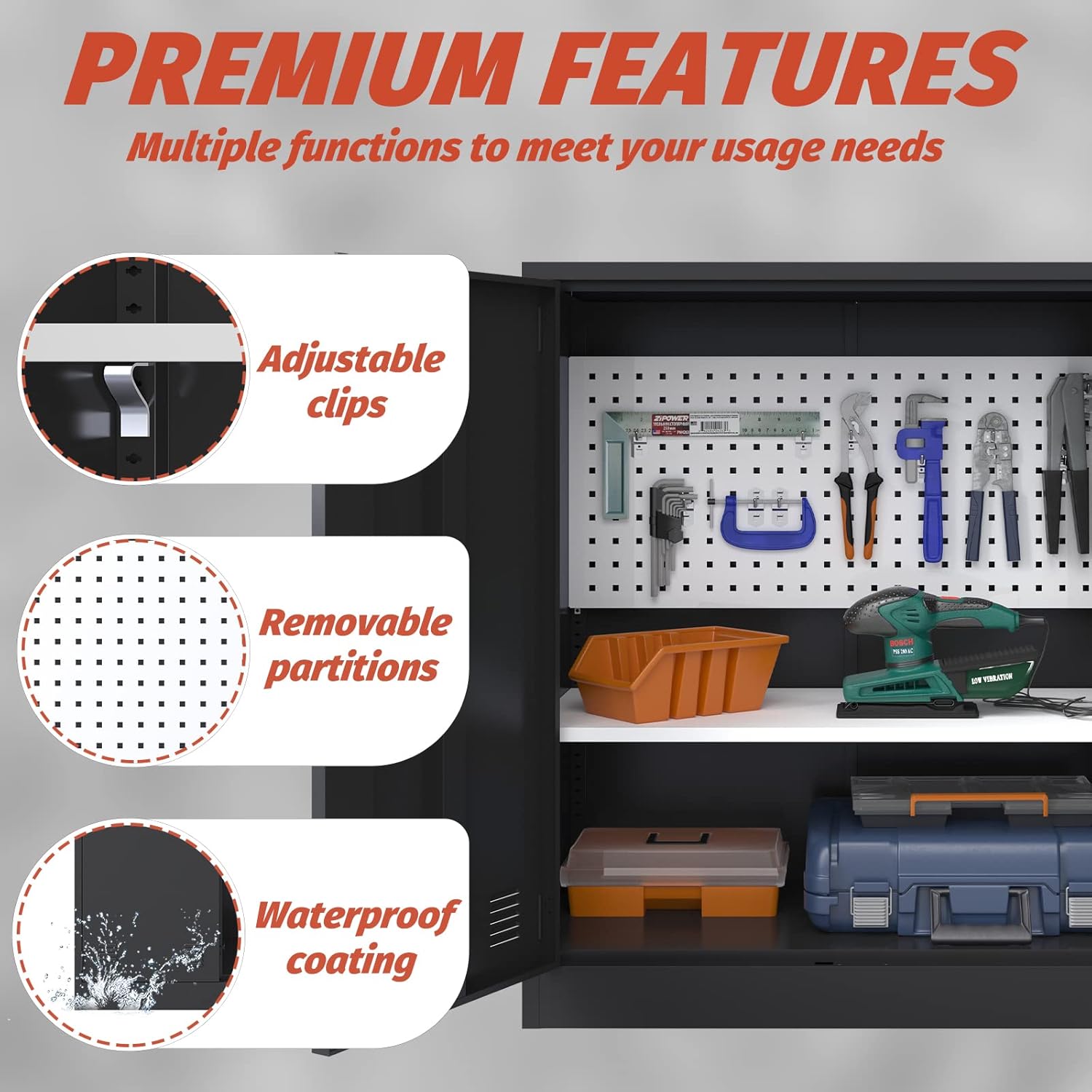 KaerWorld Metal Storage Cabinet,Lockable Storage Cabinets,Steel Storage Locker,Metal Garage Storage Cabinet,Tool Cabinet with Two Doors/Adjustable Shelf Height/DIY Shelfs for Office, Garage, Home (L)