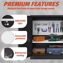 KaerWorld Metal Storage Cabinet,Lockable Storage Cabinets,Steel Storage Locker,Metal Garage Storage Cabinet,Tool Cabinet with Two Doors/Adjustable Shelf Height/DIY Shelfs for Office, Garage, Home (L)