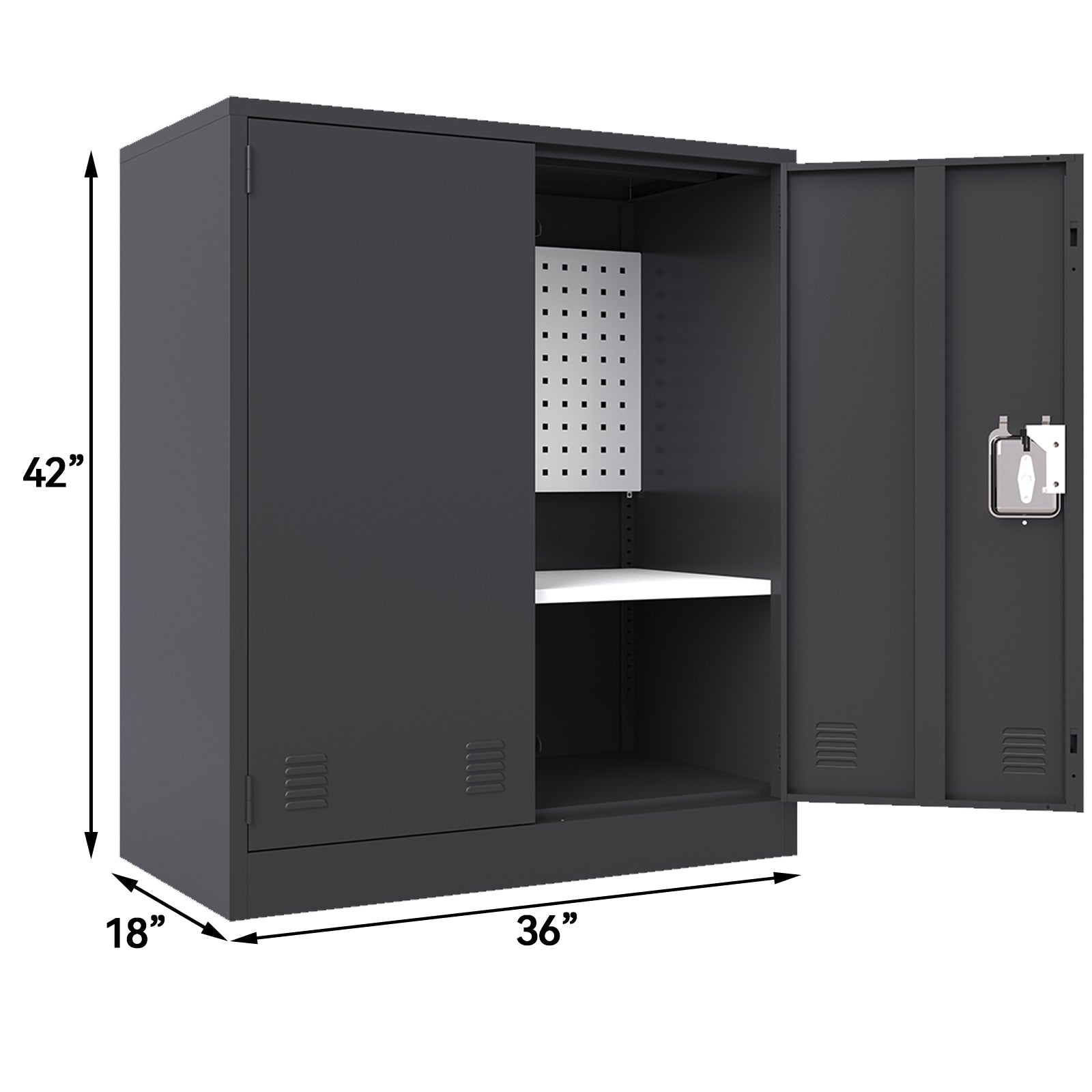 KaerWorld Metal Storage Cabinet,Lockable Storage Cabinets,Steel Storage Locker,Metal Garage Storage Cabinet,Tool Cabinet with Two Doors/Adjustable Shelf Height/DIY Shelfs for Office, Garage, Home (L)