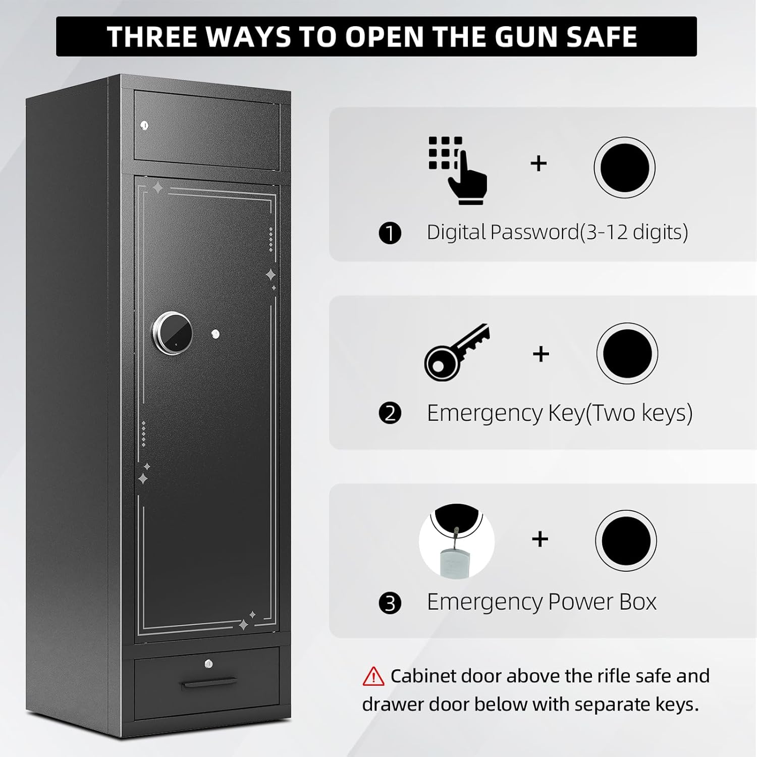 KaerWorld 8-10 Gun Safe Rifle Safe,High Capacity Gun Cabinet for Home Rifle and Pistols,Heavy Duty Anti-theft Long Gun Safes for Shotguns With Handgun Rack,Drawer,Magnetic Lamp