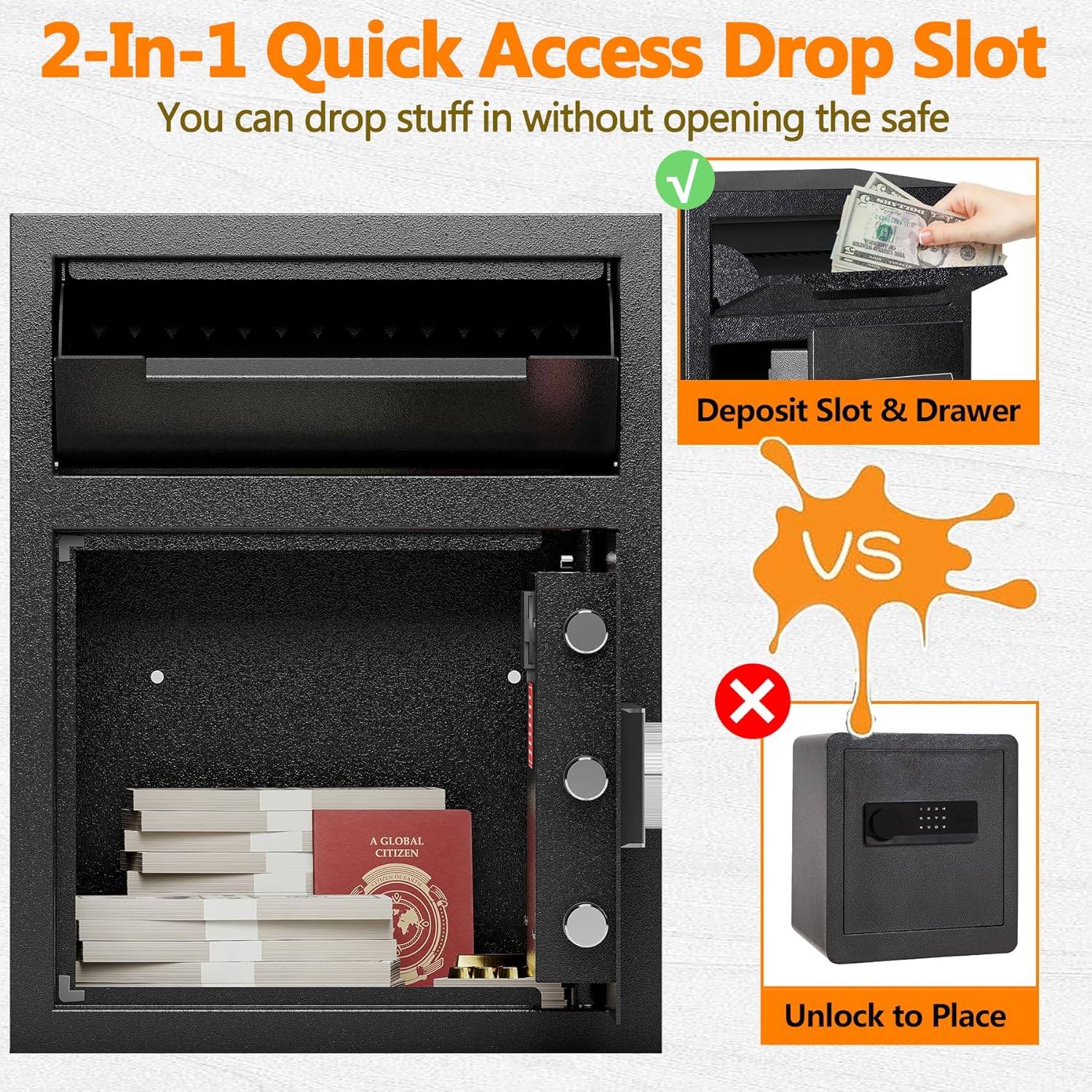 KaerWorld 1.8 Cub Depository Drop Safe - Fireproof Front Drop Slot Lock Box with Digital Combination & Anti-Fishing for Office, Home & Business  450