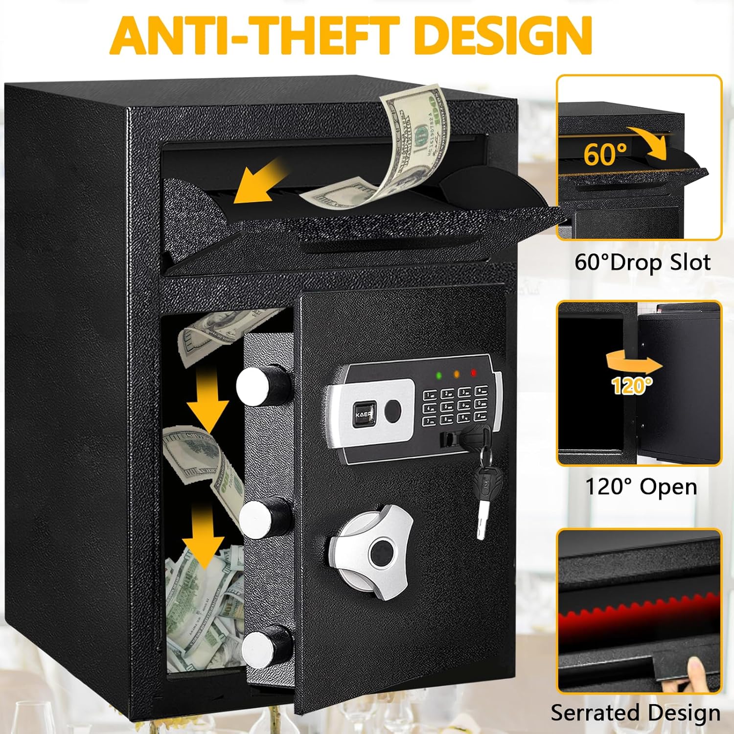 KaerWorld 2.6 Cub Depository Drop Safe - Fireproof Lock Box with Digital Combination, Anti-Fishing & Silent Deposit for Business & Home Use