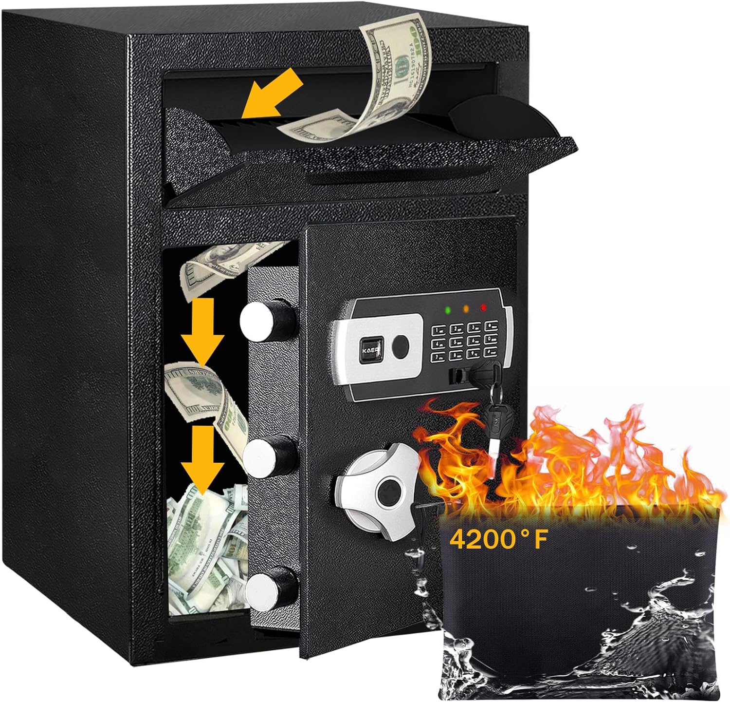 KaerWorld 2.6 Cub Depository Drop Safe - Fireproof Lock Box with Digital Combination, Anti-Fishing & Silent Deposit for Business & Home Use