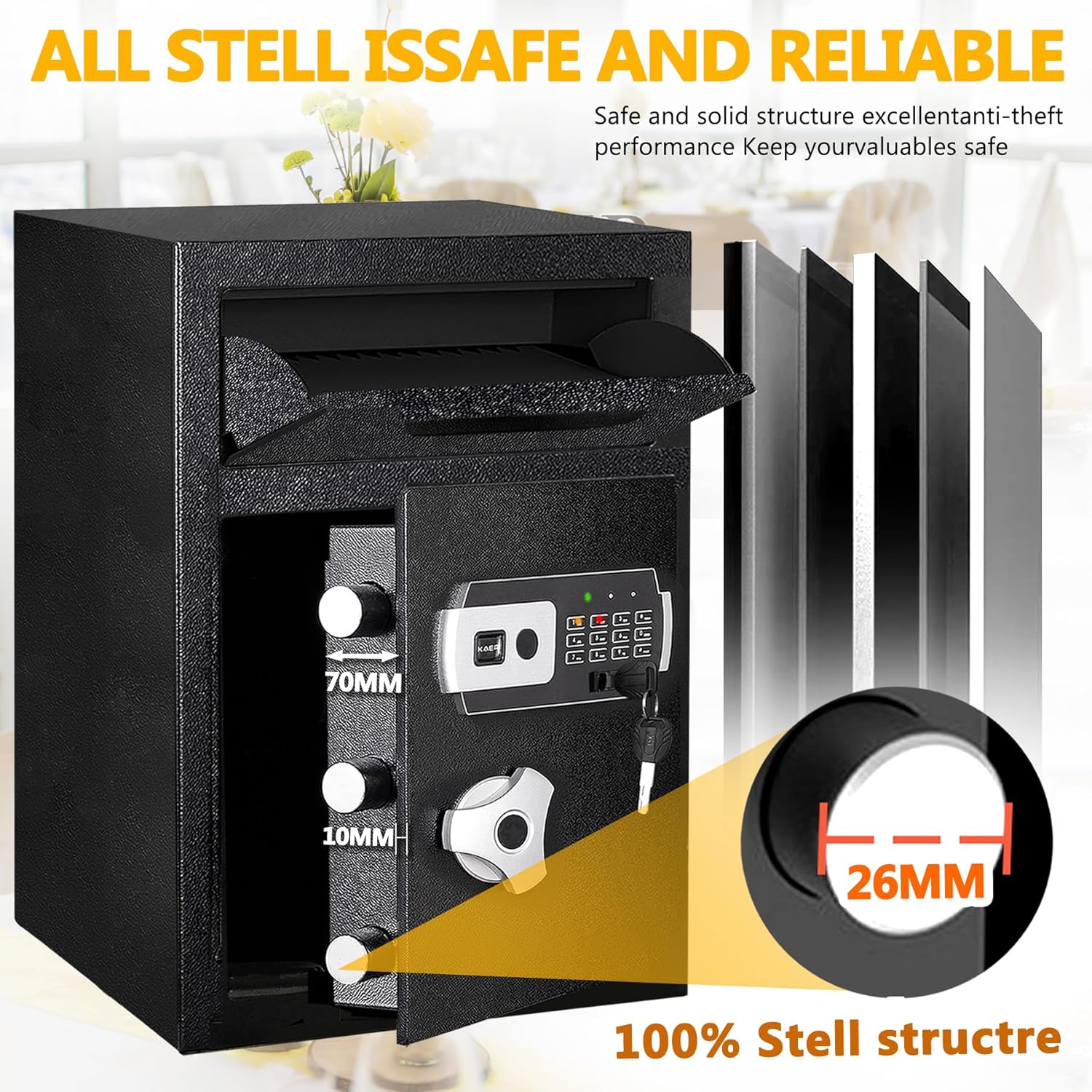 KaerWorld 2.6 Cub Depository Drop Safe - Fireproof Lock Box with Digital Combination, Anti-Fishing & Silent Deposit for Business & Home Use