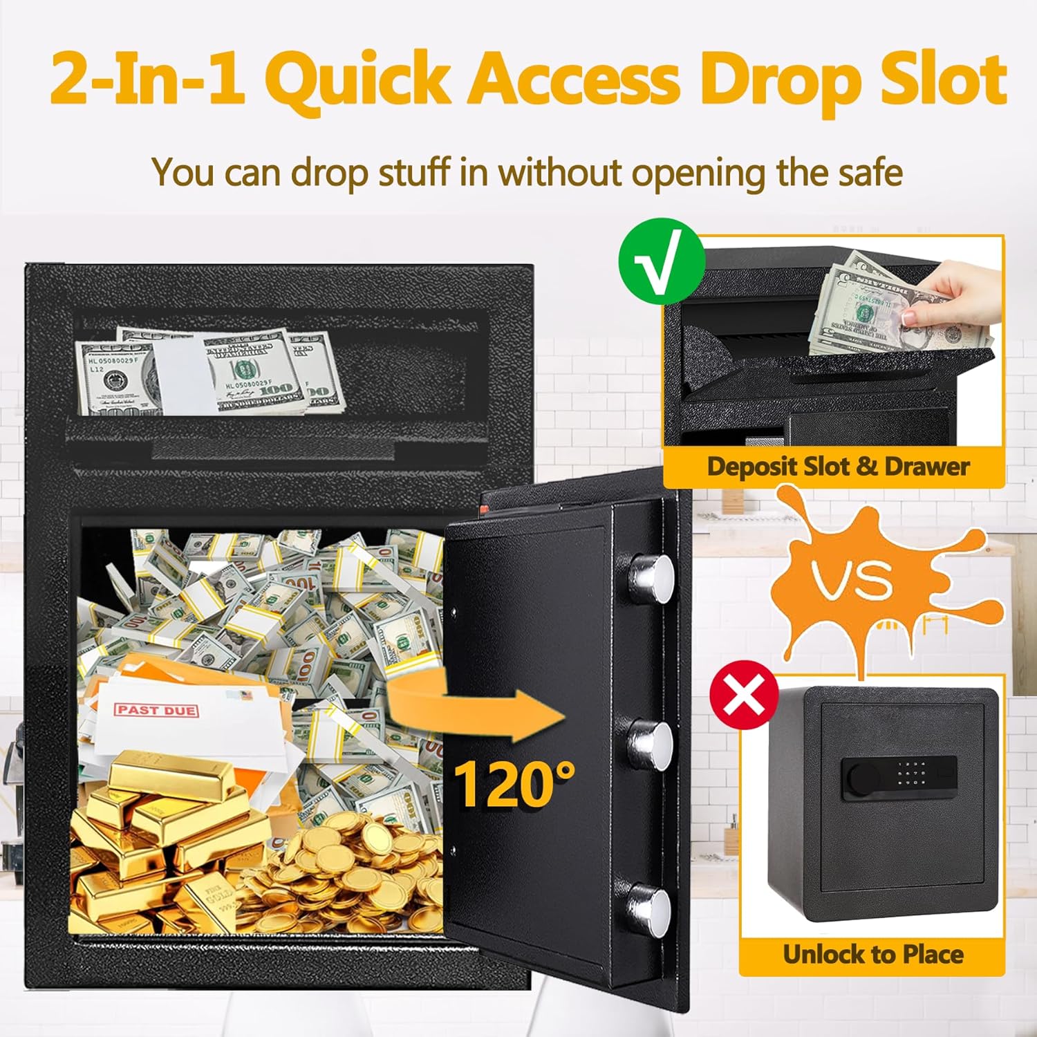 KaerWorld 2.6 Cub Depository Drop Safe - Fireproof Lock Box with Digital Combination, Anti-Fishing & Silent Deposit for Business & Home Use