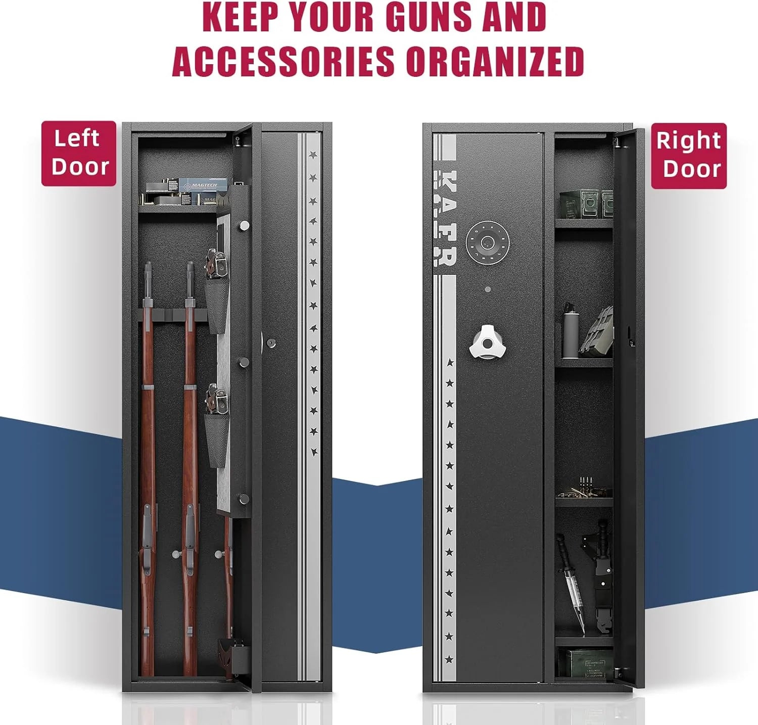 KaerWorld Combo Gun Safe, 4-5 Gun Safe, Gun Safe for Rifles and Pistols, Large Gun Safe for Home and Shotgun, Gun Safes & Cabinets, Quick Access Gun Safe With Removable Shelf and Gun Rack