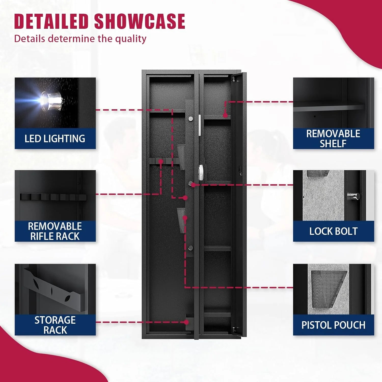 KaerWorld Combo Gun Safe, 4-5 Gun Safe, Gun Safe for Rifles and Pistols, Large Gun Safe for Home and Shotgun, Gun Safes & Cabinets, Quick Access Gun Safe With Removable Shelf and Gun Rack