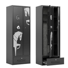 KaerWorld 6 Gun Safe Gun Cabinet,Non-assembled Gun Safe for Rifles and Pistols,Multi-Function Rifle Safes for Home Shotgun and Shotguns Storage,Long Rifle Safes With Drawer,Magnetic Lamp,Handgun Pouch