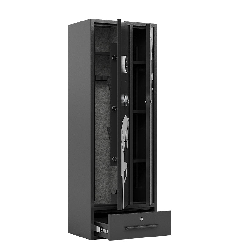 KaerWorld 6 Gun Safe Gun Cabinet,Non-assembled Gun Safe for Rifles and Pistols,Multi-Function Rifle Safes for Home Shotgun and Shotguns Storage,Long Rifle Safes With Drawer,Magnetic Lamp,Handgun Pouch