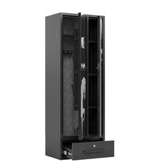 KaerWorld 6 Gun Safe Gun Cabinet,Non-assembled Gun Safe for Rifles and Pistols,Multi-Function Rifle Safes for Home Shotgun and Shotguns Storage,Long Rifle Safes With Drawer,Magnetic Lamp,Handgun Pouch