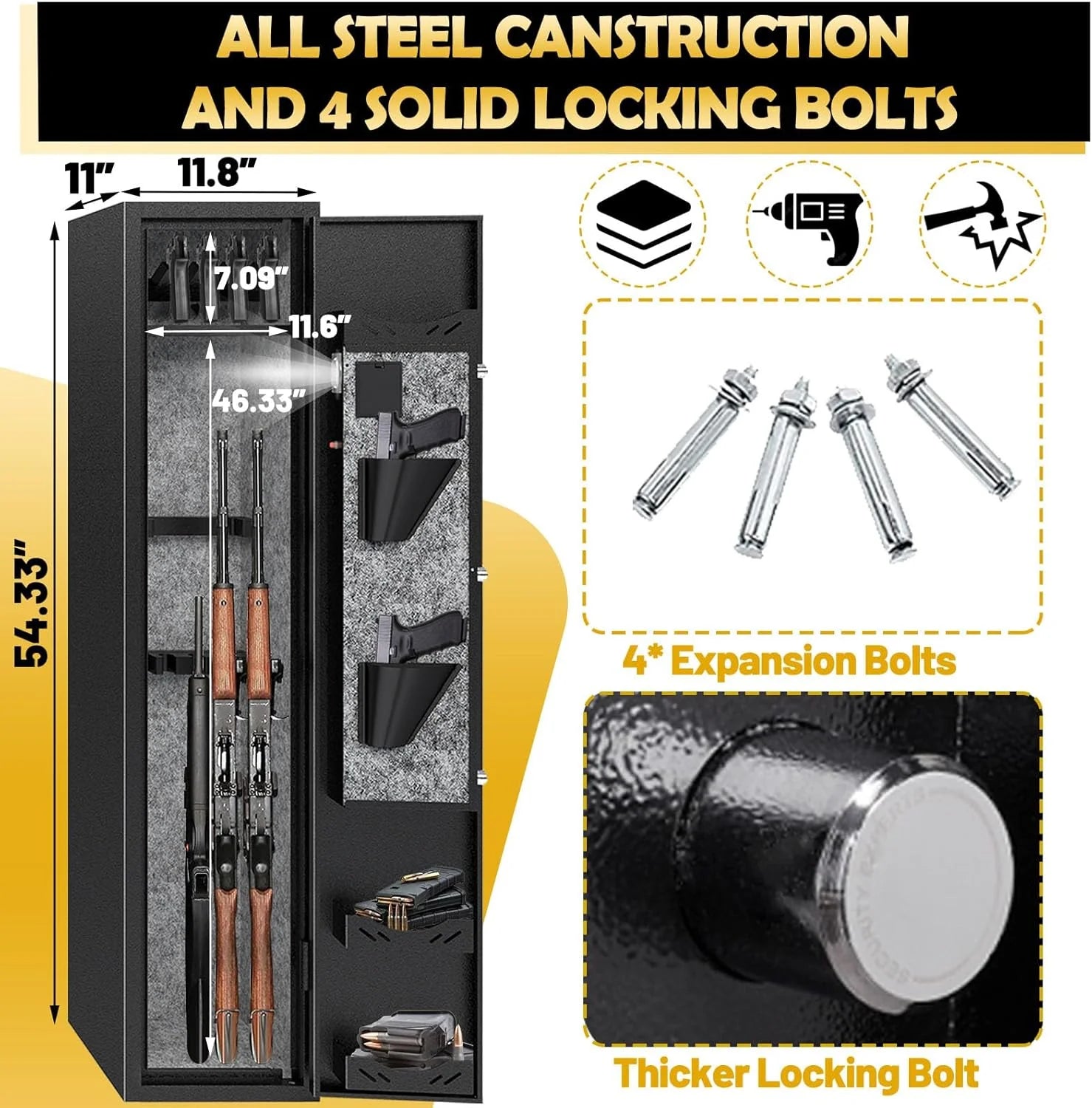 KaerWorld 4-5 Gun Safes,Gun Safe for Rifles and Pistols,Shotgun Rifle Safe,Gun Safes for Rifle and Shotguns,Long Gun Cabinets With Fingerprint/Digital Keypad/Removable Shelf for Rifles Safes