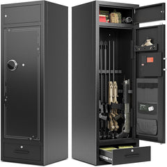 KaerWorld 8-10 Gun Safe Rifle Safe,High Capacity Gun Cabinet for Home Rifle and Pistols,Heavy Duty Anti-theft Long Gun Safes for Shotguns With Handgun Rack,Drawer,Magnetic Lamp