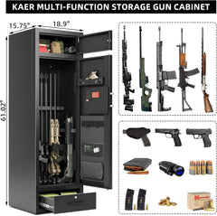 KaerWorld 8-10 Gun Safe Rifle Safe,High Capacity Gun Cabinet for Home Rifle and Pistols,Heavy Duty Anti-theft Long Gun Safes for Shotguns With Handgun Rack,Drawer,Magnetic Lamp