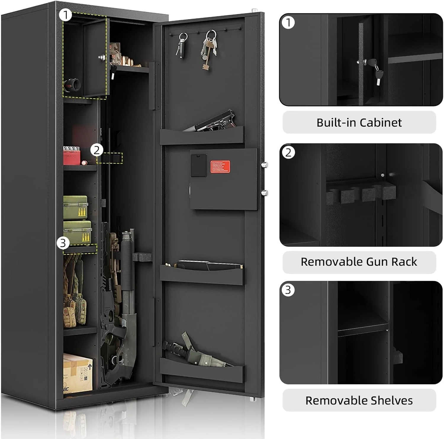 🎁KaerWorld 8-12 Gun Safe Multi-Function Gun Safe, Gun Safe for Rifles and Pistols, Gun Cabinet, Large Gun Safe for Home Rifles and Shotguns, Electronic Gun Cabinet With Removable Shelf and Rifle Rack